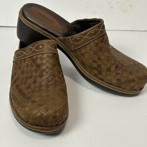 ECCO Leather Mules Women’s 39 (US 8 - 8.5 ) Brown Basket Weave Clog Studded